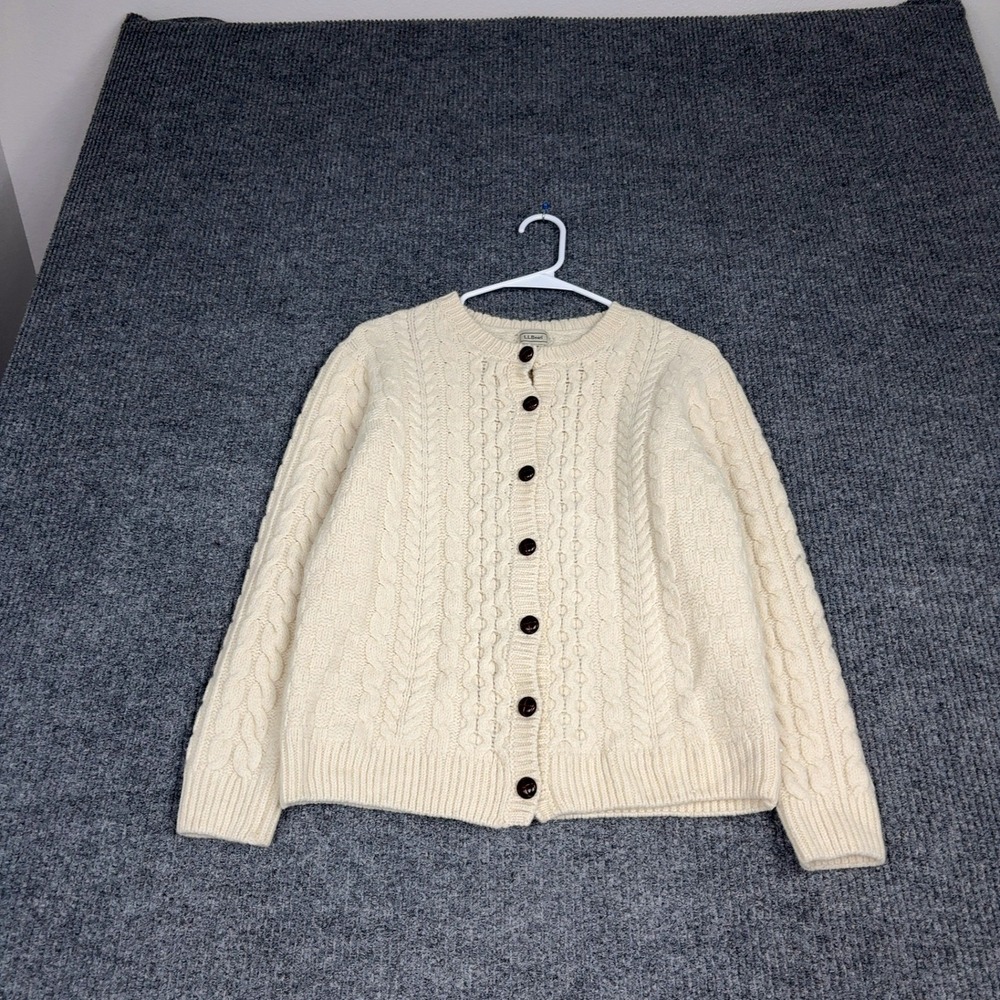 L.L. Bean Cream Cable Knit Button-Front Cardigan